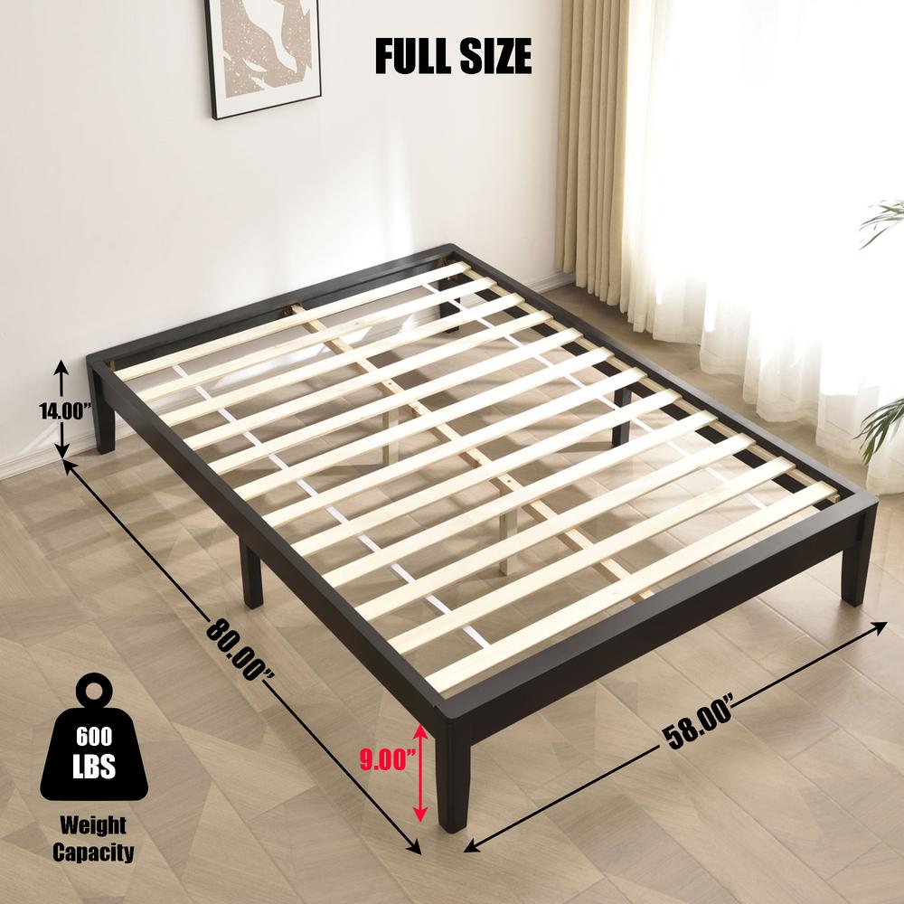 Better Home Products Stella Solid Pine Wood Full Platform Bed Frame in Black. Picture 2