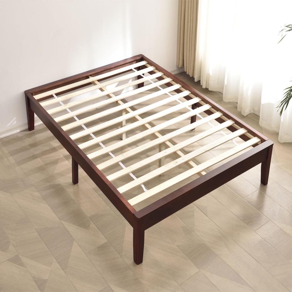 Better Home Products Stella Solid Pine Wood Full Platform Bed Frame in Mahogany. Picture 3
