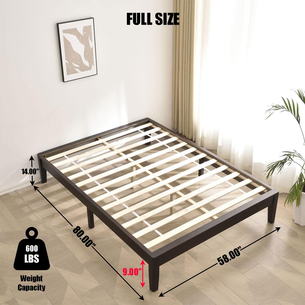Better Home Products Stella Solid Pine Wood Full Platform Bed Frame in Tobacco. Picture 2