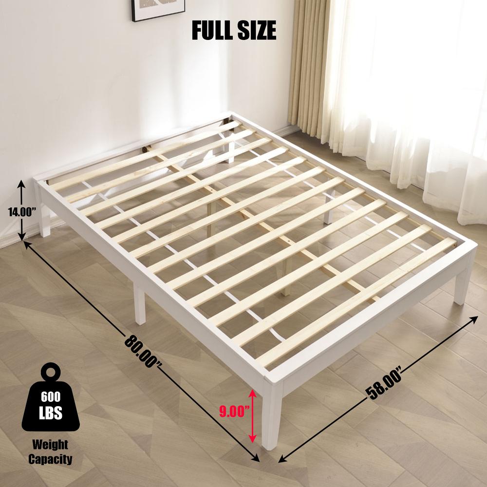 Better Home Products Stella Solid Pine Wood Full Platform Bed Frame in White. Picture 3
