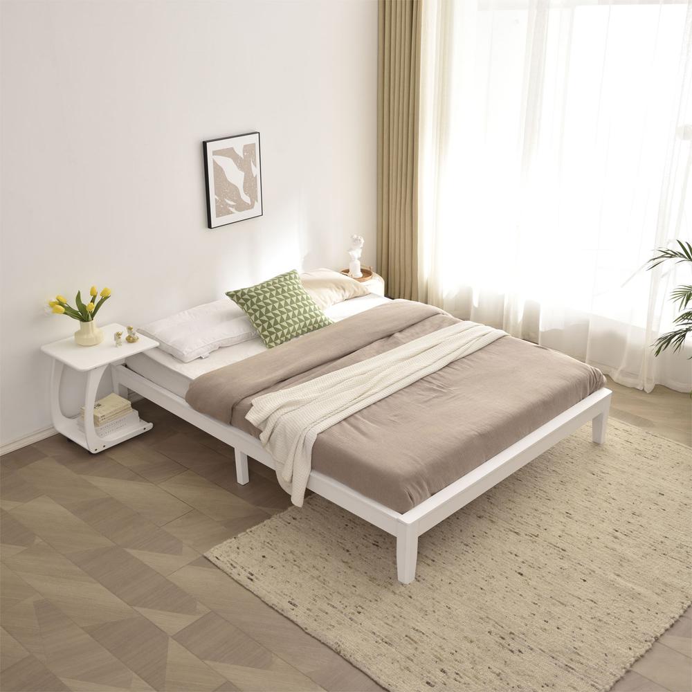 Better Home Products Stella Solid Pine Wood Full Platform Bed Frame in White. Picture 5