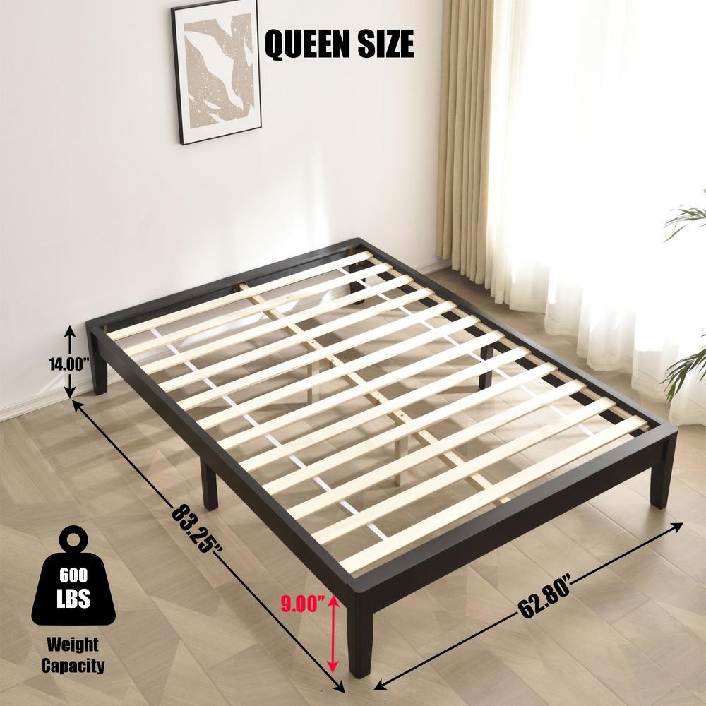 Better Home Products Stella Solid Pine Wood Queen Platform Bed Frame in Black. Picture 2