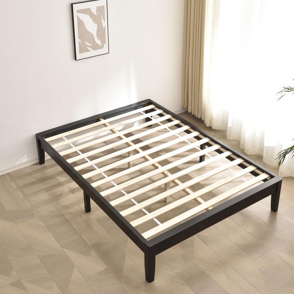 Better Home Products Stella Solid Pine Wood Queen Platform Bed Frame in Black. Picture 8