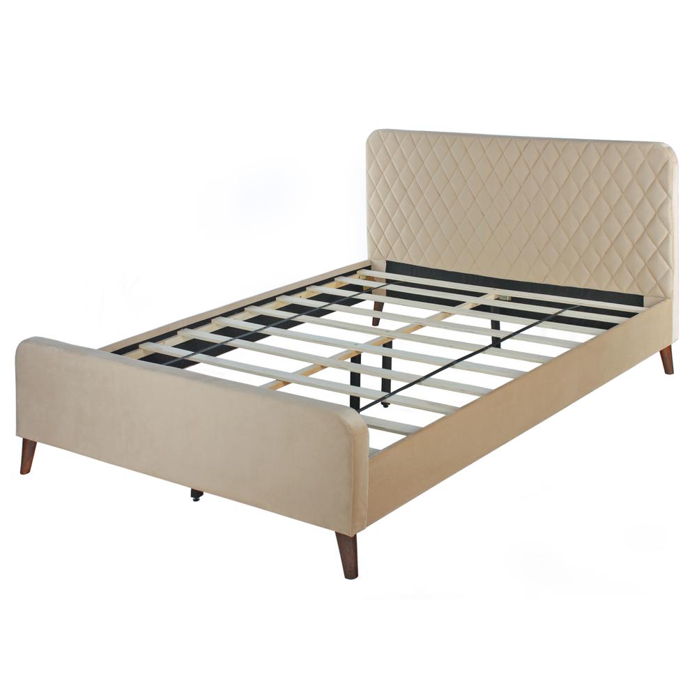 Better Home Products Roza Velvet Upholstered Queen Bed with Headboard Champaign. Picture 4