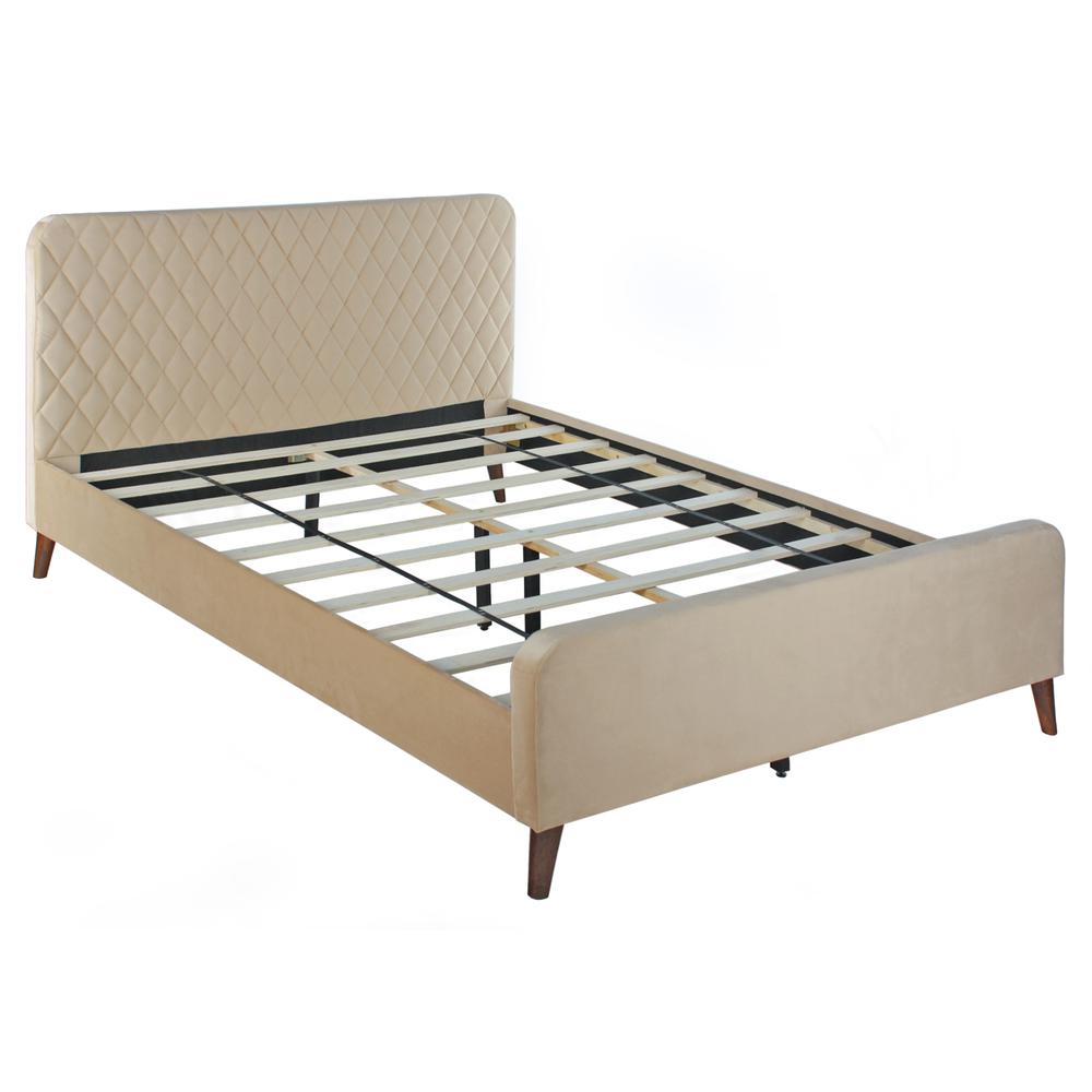 Better Home Products Roza Velvet Upholstered Queen Bed with Headboard Champaign. Picture 1