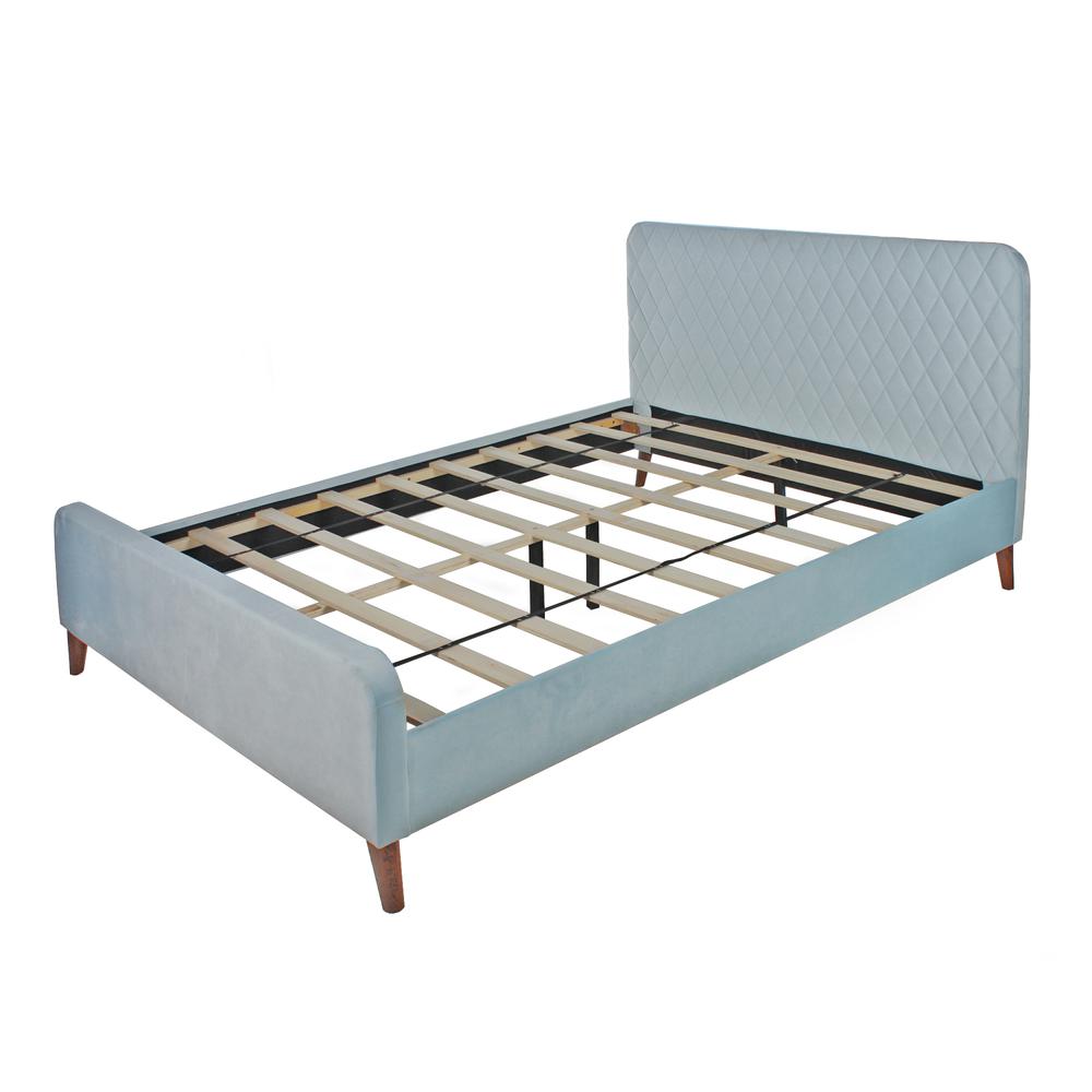 Better Home Products Roza Velvet Upholstered Queen Bed with Headboard Light Blue. Picture 5