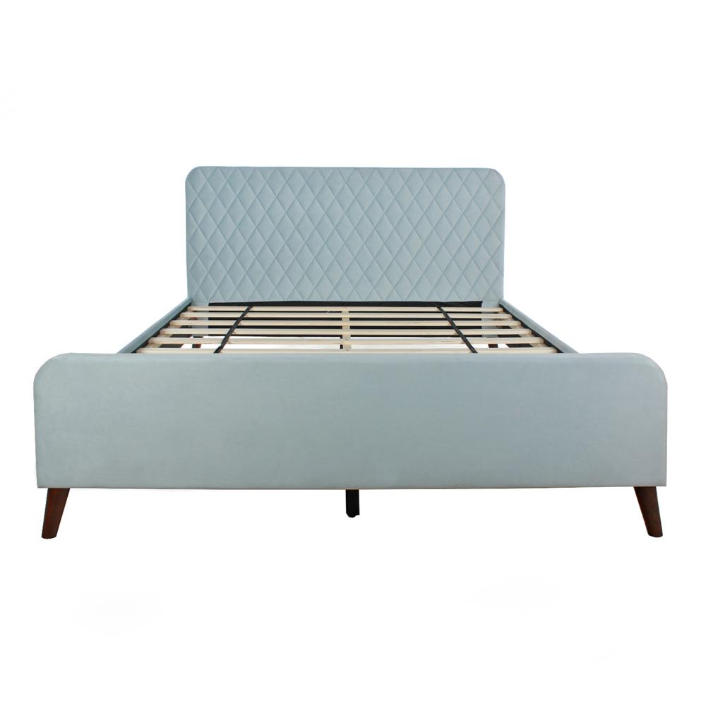 Better Home Products Roza Velvet Upholstered Queen Bed with Headboard Light Blue. Picture 4