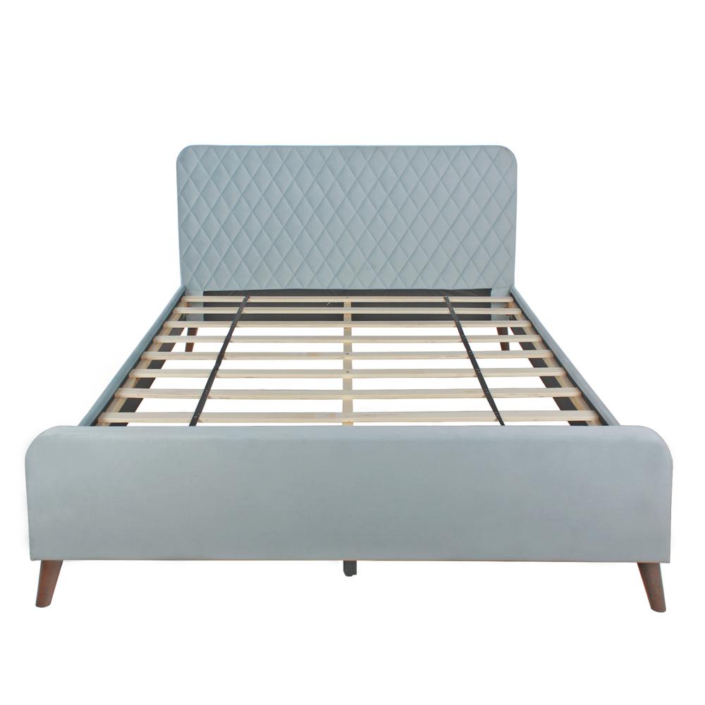 Better Home Products Roza Velvet Upholstered Queen Bed with Headboard Light Blue. Picture 2