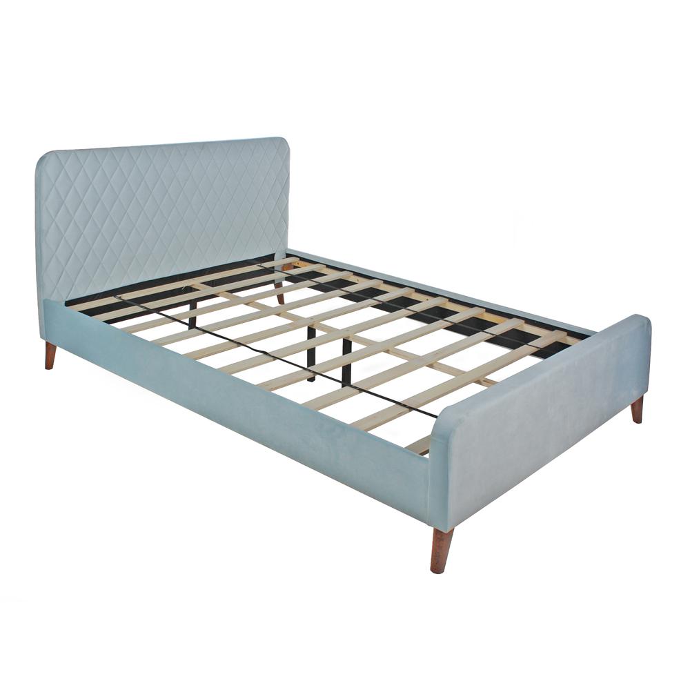 Better Home Products Roza Velvet Upholstered Queen Bed with Headboard Light Blue. Picture 1