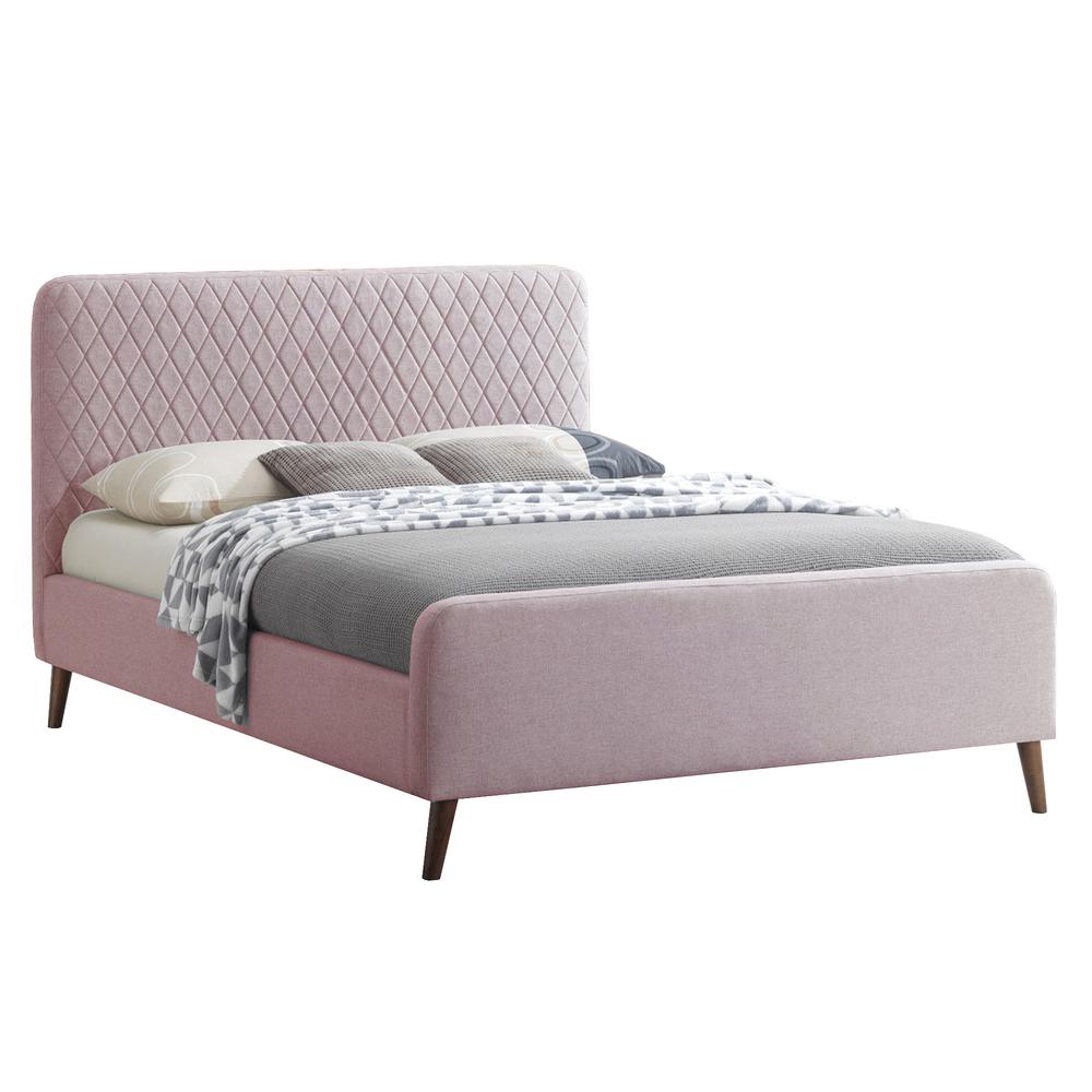 Better Home Products Roza Velvet Upholstered Queen Bed with Headboard Light Pink. Picture 9