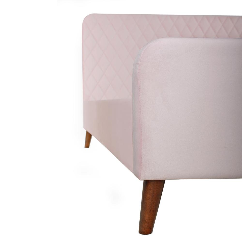Better Home Products Roza Velvet Upholstered Queen Bed with Headboard Light Pink. Picture 5