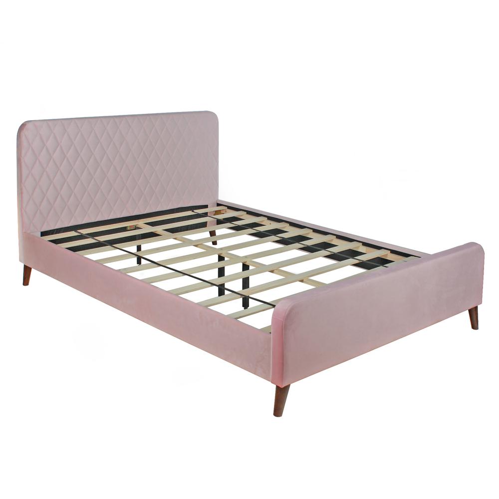 Better Home Products Roza Velvet Upholstered Queen Bed with Headboard Light Pink. Picture 4