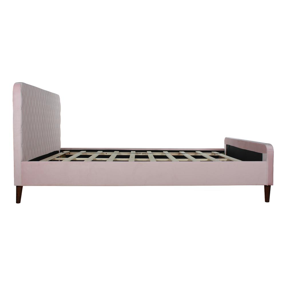 Better Home Products Roza Velvet Upholstered Queen Bed with Headboard Light Pink. Picture 3