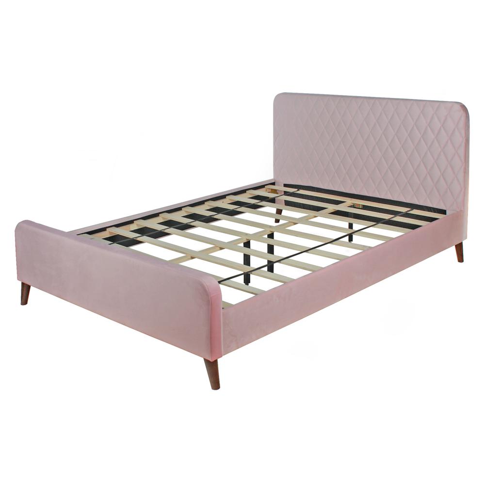 Better Home Products Roza Velvet Upholstered Queen Bed with Headboard Light Pink. Picture 2