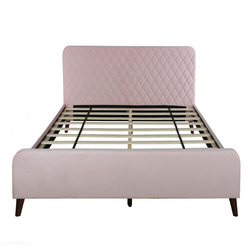 Better Home Products Roza Velvet Upholstered Queen Bed with Headboard Light Pink. Picture 1