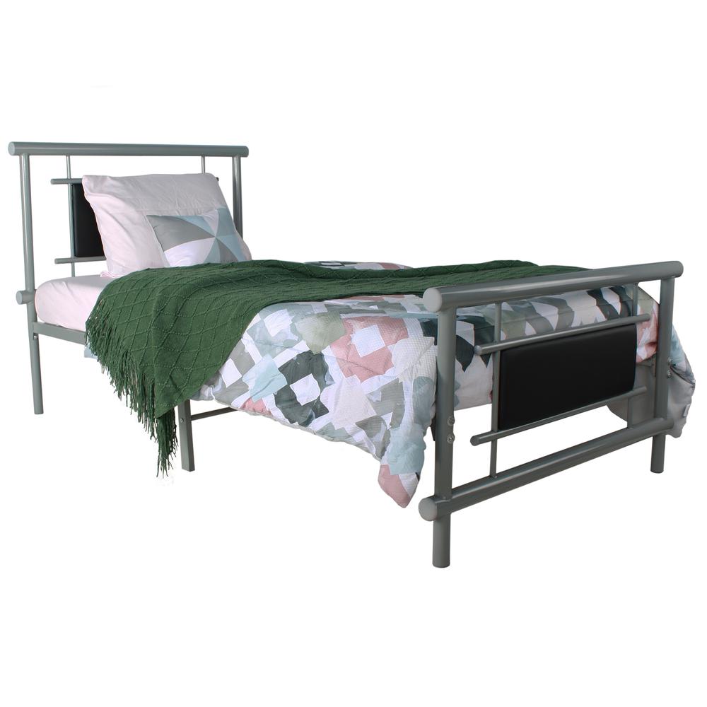 Better Home Products Siesta Faux Leather Metal Bed Frame Twin in Gray - Black. Picture 3