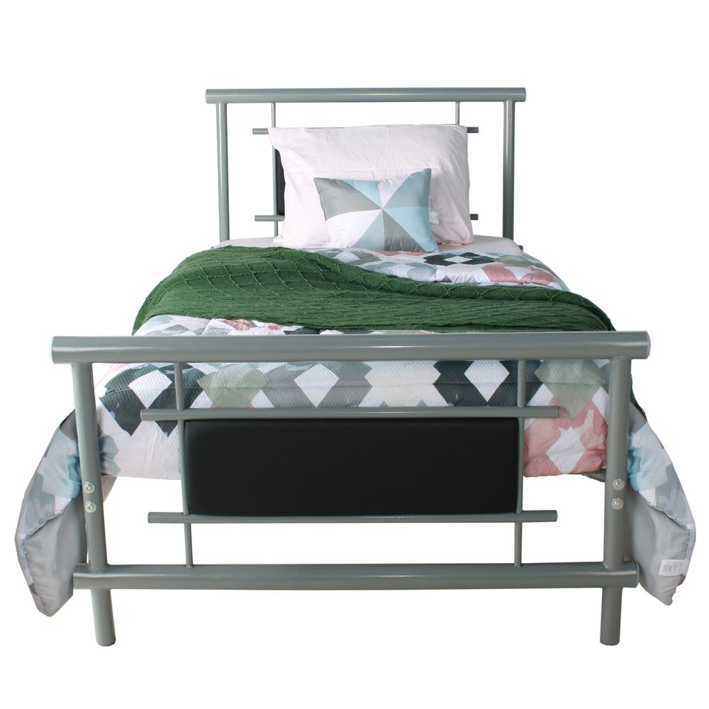 Better Home Products Siesta Faux Leather Metal Bed Frame Twin in Gray - Black. Picture 6