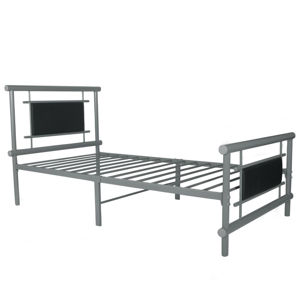 Better Home Products Siesta Faux Leather Metal Bed Frame Twin in Gray - Black. Picture 5