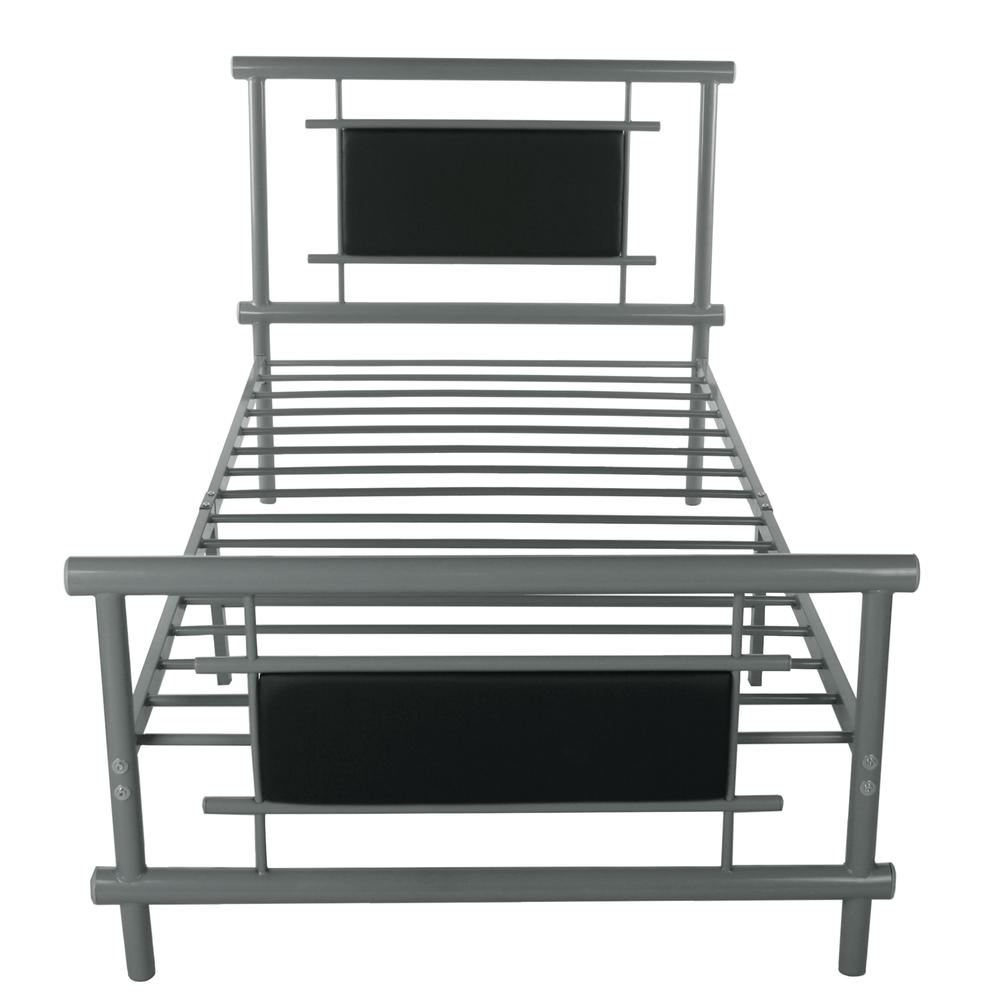 Better Home Products Siesta Faux Leather Metal Bed Frame Twin in Gray - Black. Picture 9