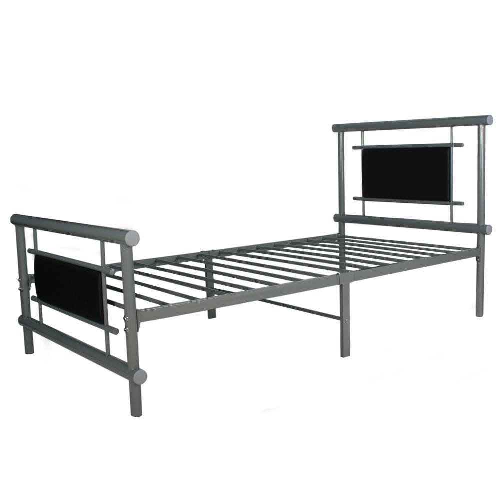 Better Home Products Siesta Faux Leather Metal Bed Frame Twin in Gray - Black. Picture 7