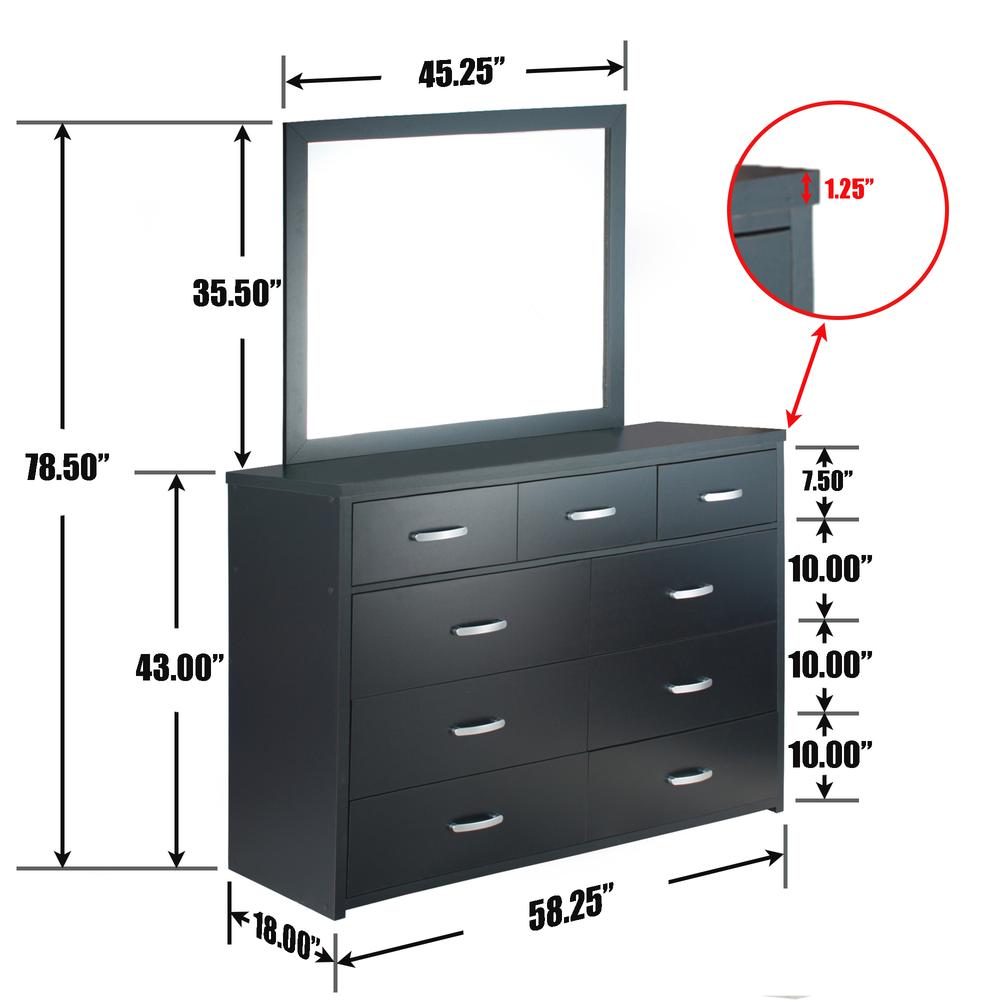Better Home Products Majestic Super Jumbo 9-Drawer Double Dresser in Black. Picture 2