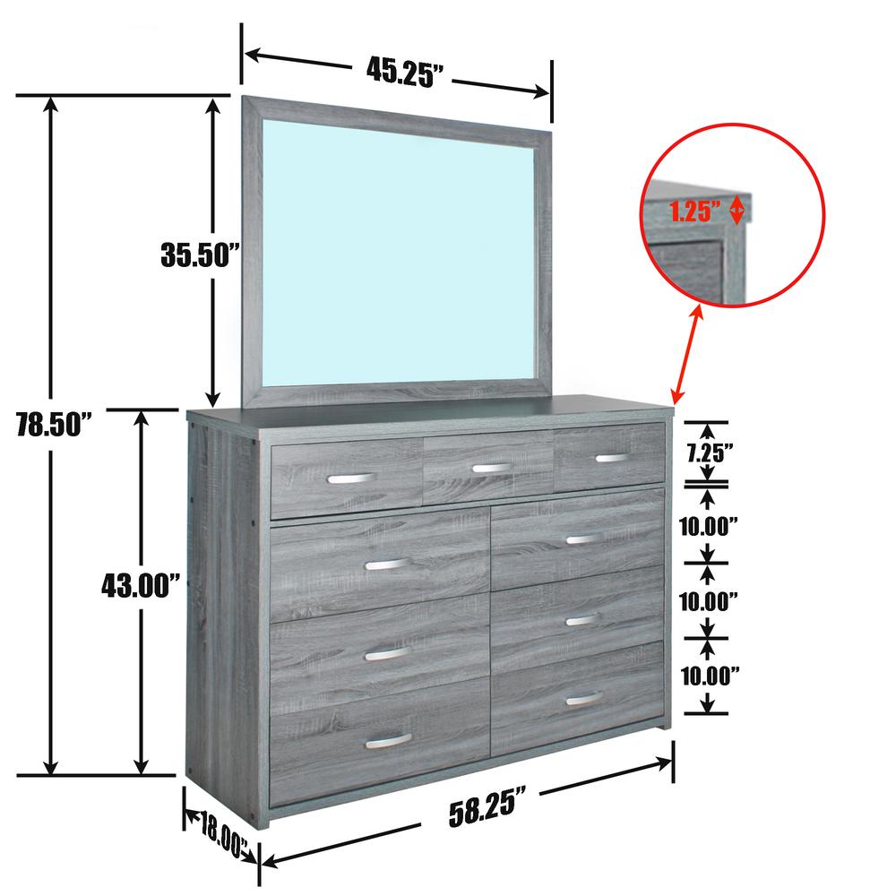 Better Home Products Majestic Super Jumbo 9-Drawer Double Dresser in Gray. Picture 3
