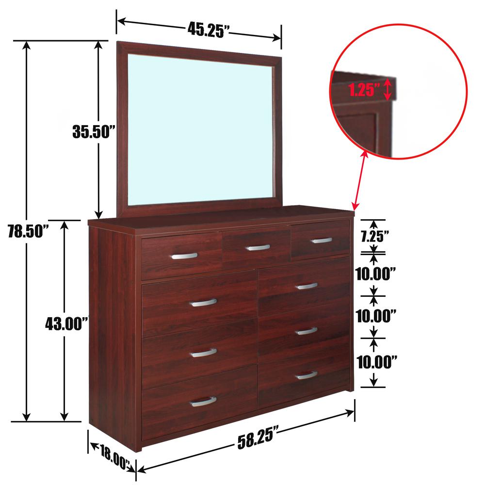 Better Home Products Majestic Super Jumbo 9-Drawer Double Dresser in Mahogany. Picture 2