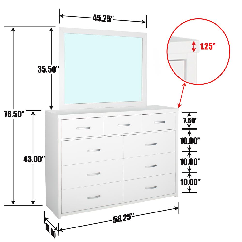Better Home Products Majestic Super Jumbo 9-Drawer Double Dresser in White. Picture 2