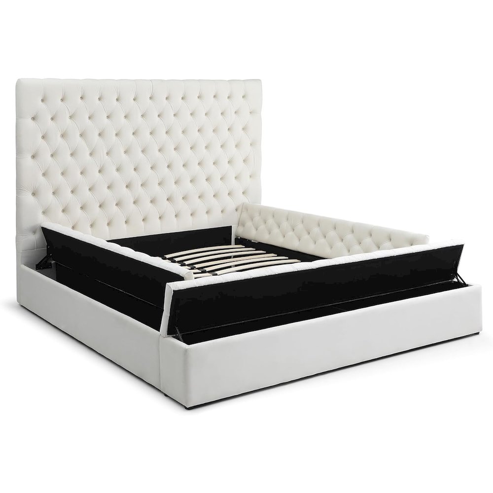 Cosmopolitan Velvet Tufted Upholstered Storage Platform with Headboard. Picture 1