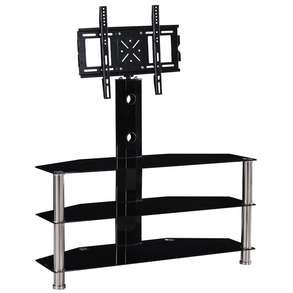 Better Home Products Ella Swivel Mount Black Glass TV Stand for up to 55-inch TV. Picture 2