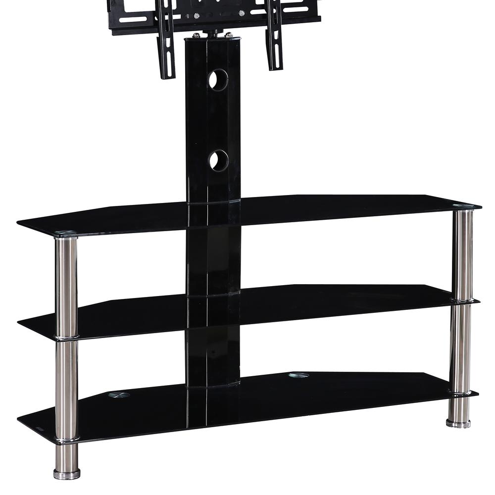 Better Home Products Ella Swivel Mount Black Glass TV Stand for up to 55-inch TV. Picture 1
