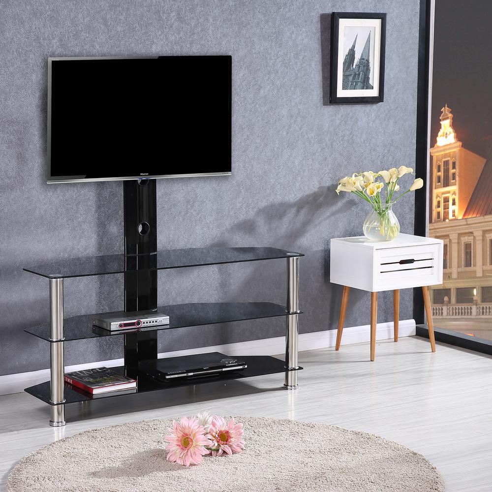 Better Home Products Ella Swivel Mount Black Glass TV Stand for up to 55-inch TV. Picture 4