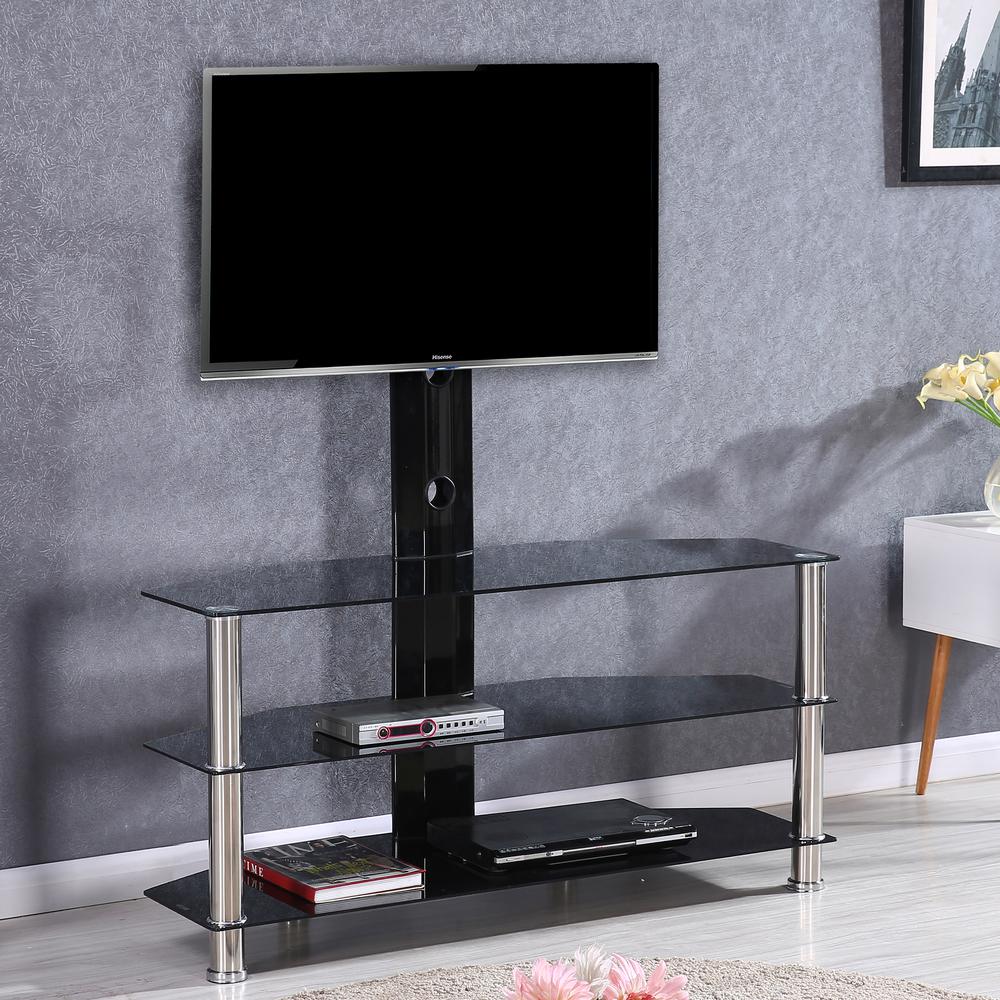 Better Home Products Ella Swivel Mount Black Glass TV Stand for up to 55-inch TV. Picture 5