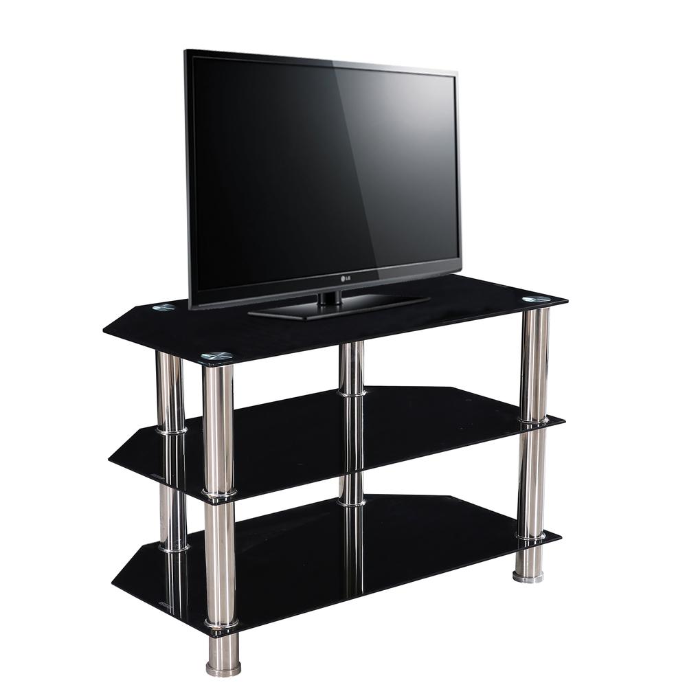 Better Home Products Bruckner Tempered Glass TV Stand for 40-inch TV in Black. Picture 4