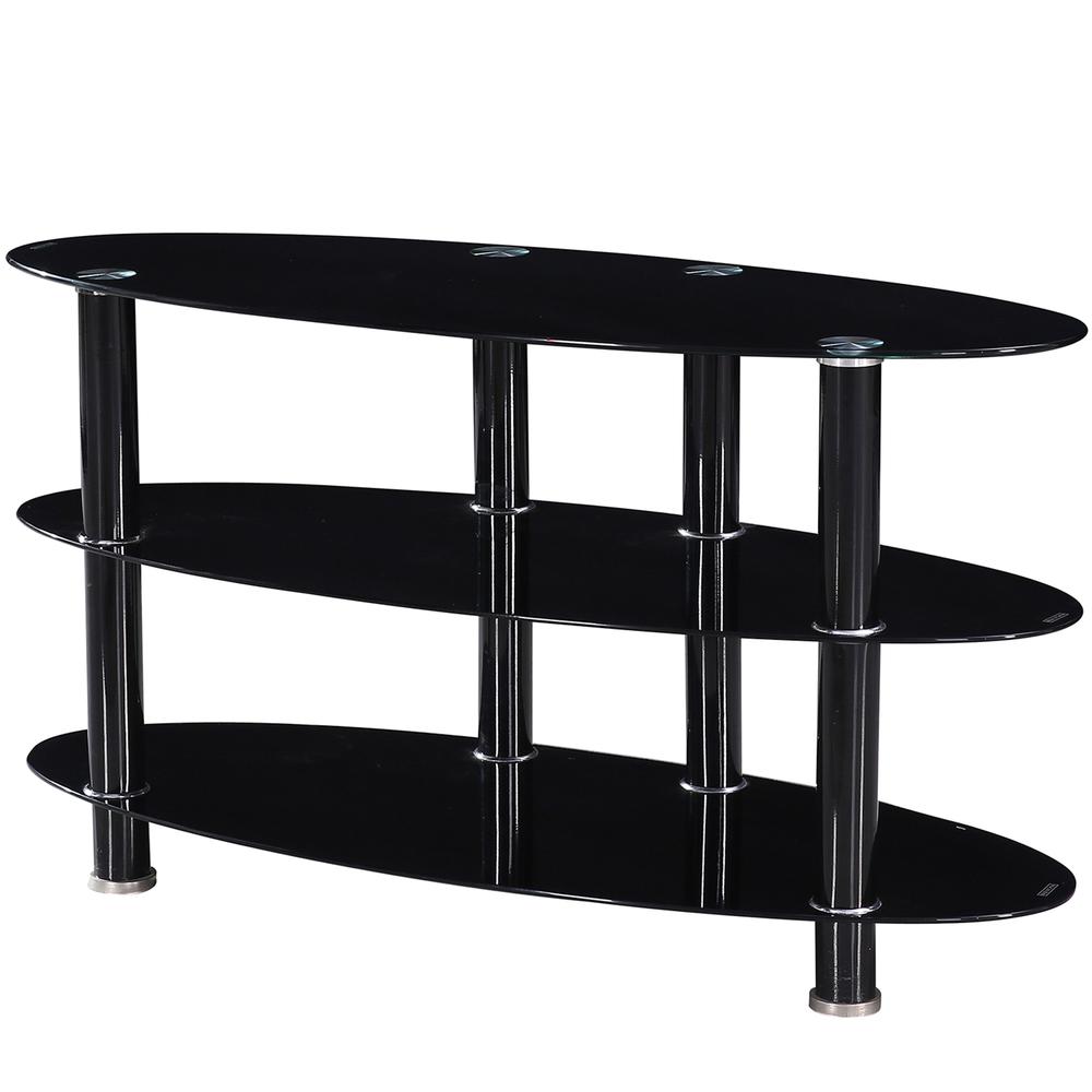 Better Home Products Neo Oval Tempered Glass TV Stand for 40-inch TV in Black. Picture 1