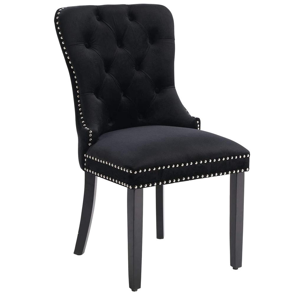 Better Home Products Lisa Velvet Upholstered Tufted Dining Chair Set in Black. Picture 1