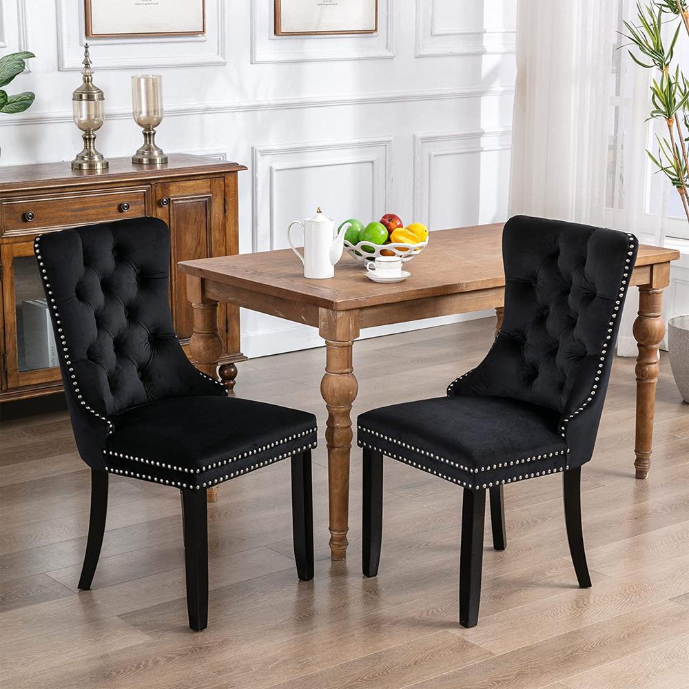 Better Home Products Lisa Velvet Upholstered Tufted Dining Chair Set in Black. Picture 5