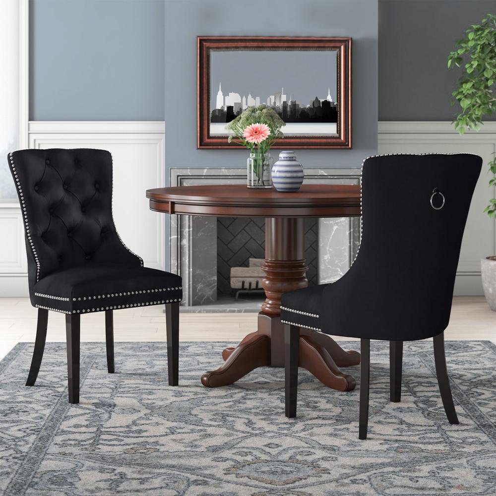 Better Home Products Lisa Velvet Upholstered Tufted Dining Chair Set in Black. Picture 6