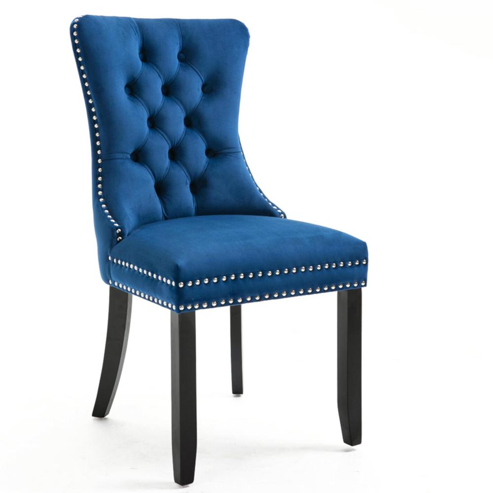 Better Home Products Lisa Velvet Upholstered Tufted Dining Chair Set in Blue. Picture 1