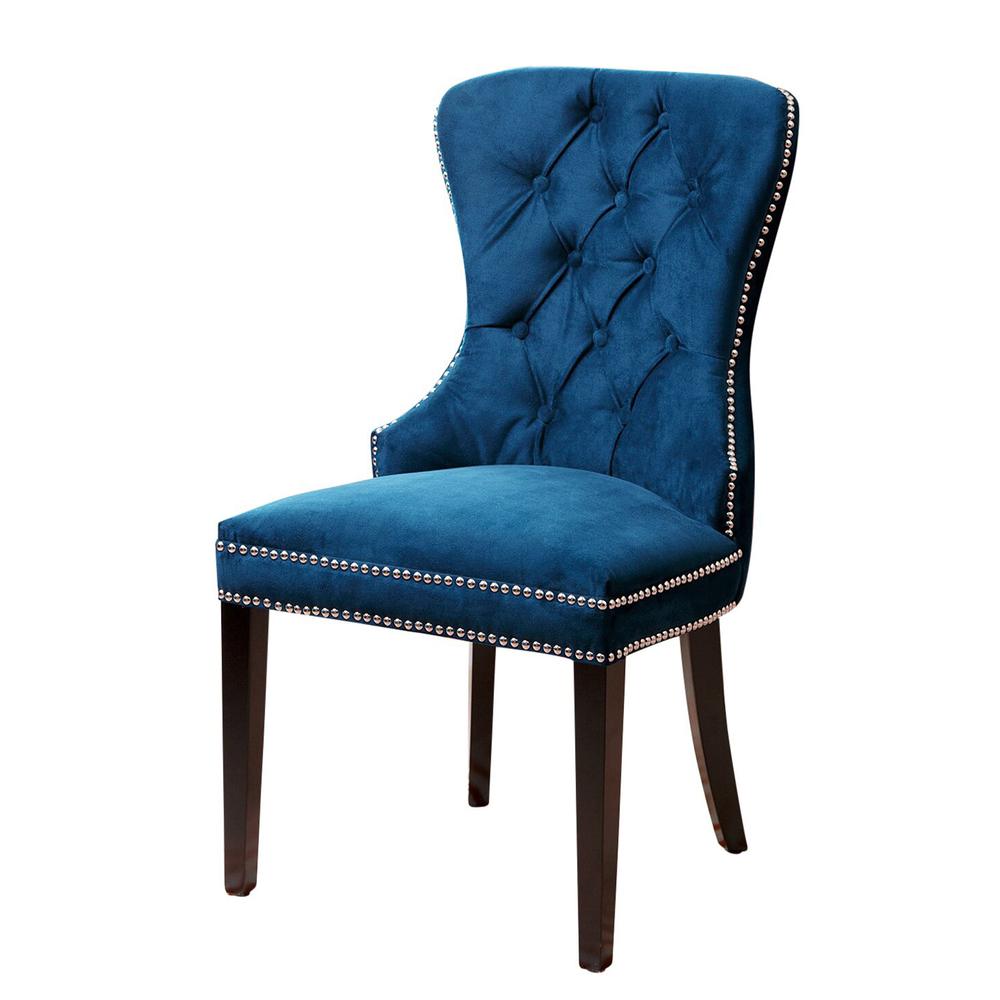 Better Home Products Lisa Velvet Upholstered Tufted Dining Chair Set in Blue. Picture 2