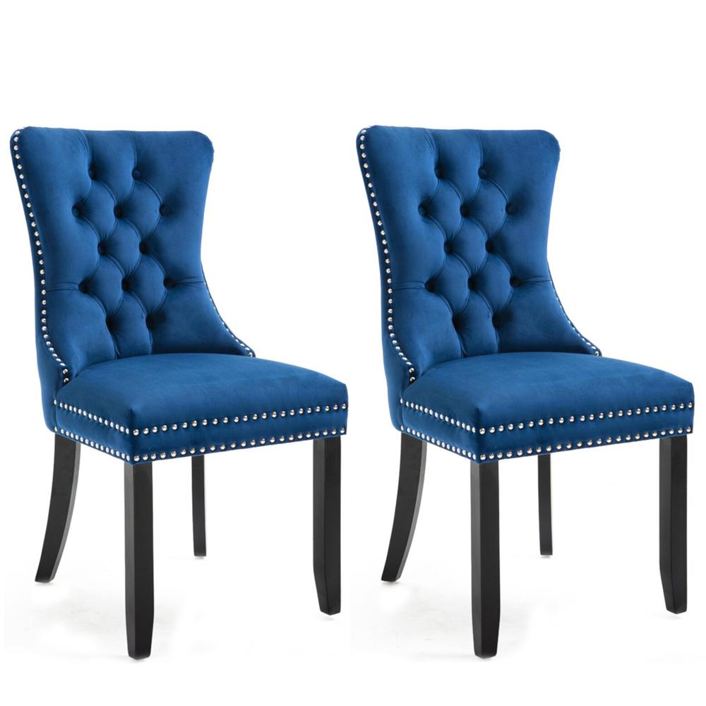 Better Home Products Lisa Velvet Upholstered Tufted Dining Chair Set in Blue. Picture 4
