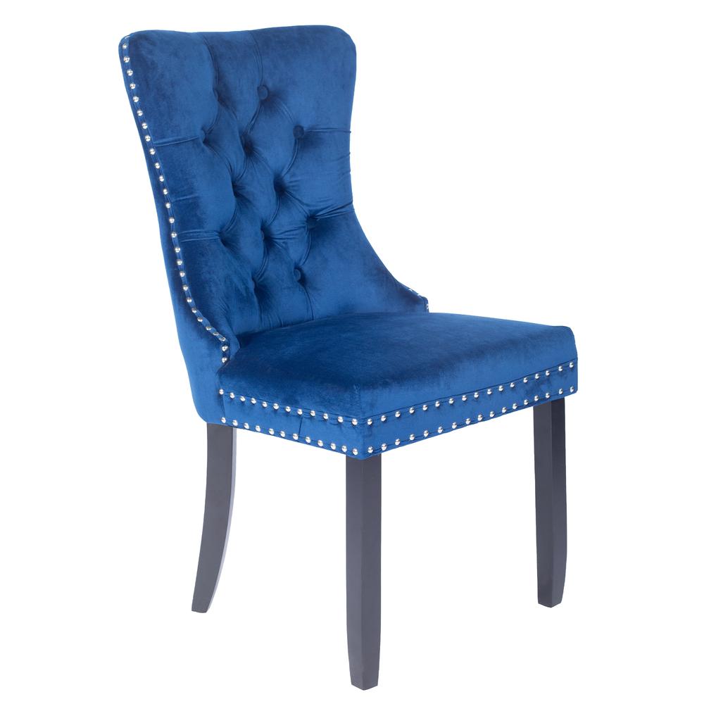 Better Home Products Lisa Velvet Upholstered Tufted Dining Chair Set in Blue. Picture 3