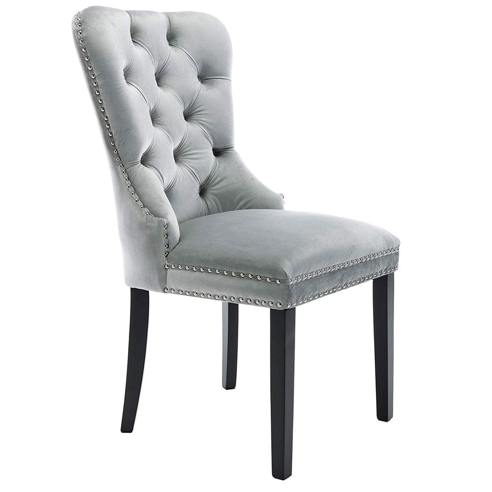 Better Home Products Lisa Velvet Upholstered Tufted Dining Chair Set in Gray. Picture 1