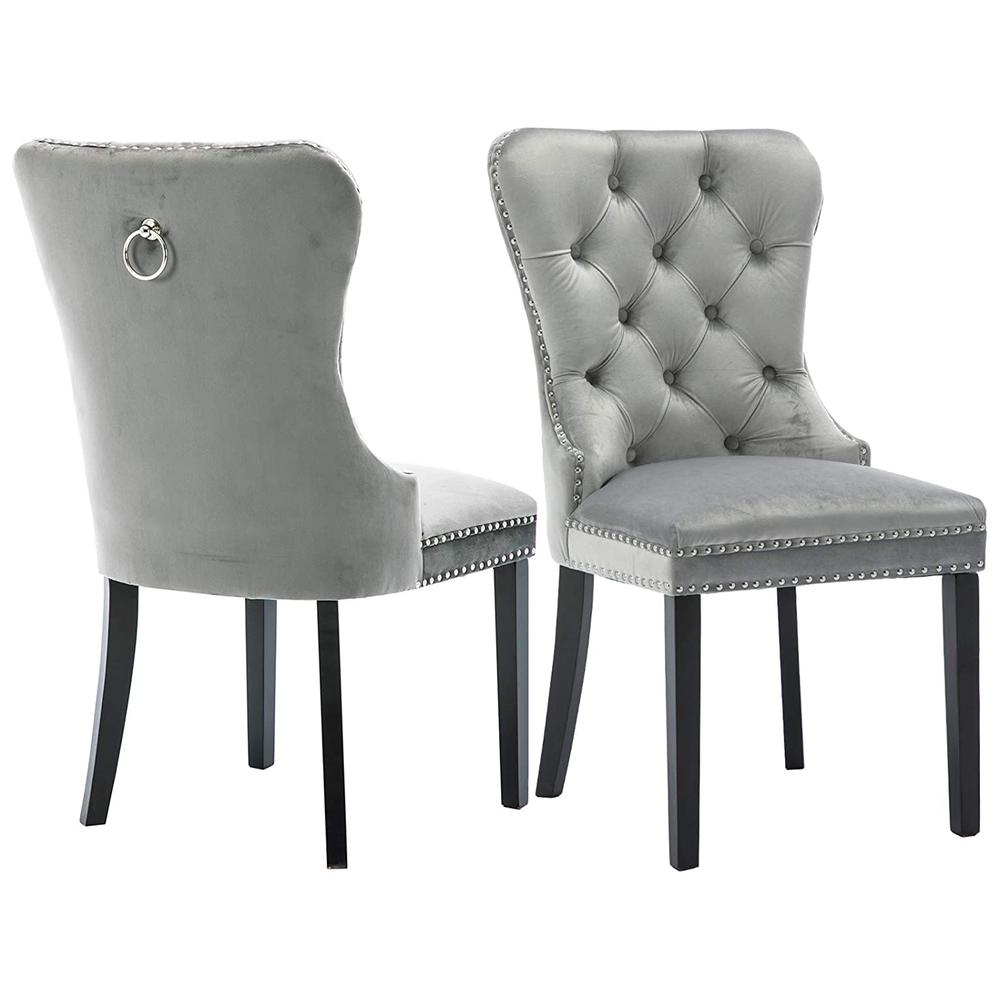 Better Home Products Lisa Velvet Upholstered Tufted Dining Chair Set in Gray. Picture 2