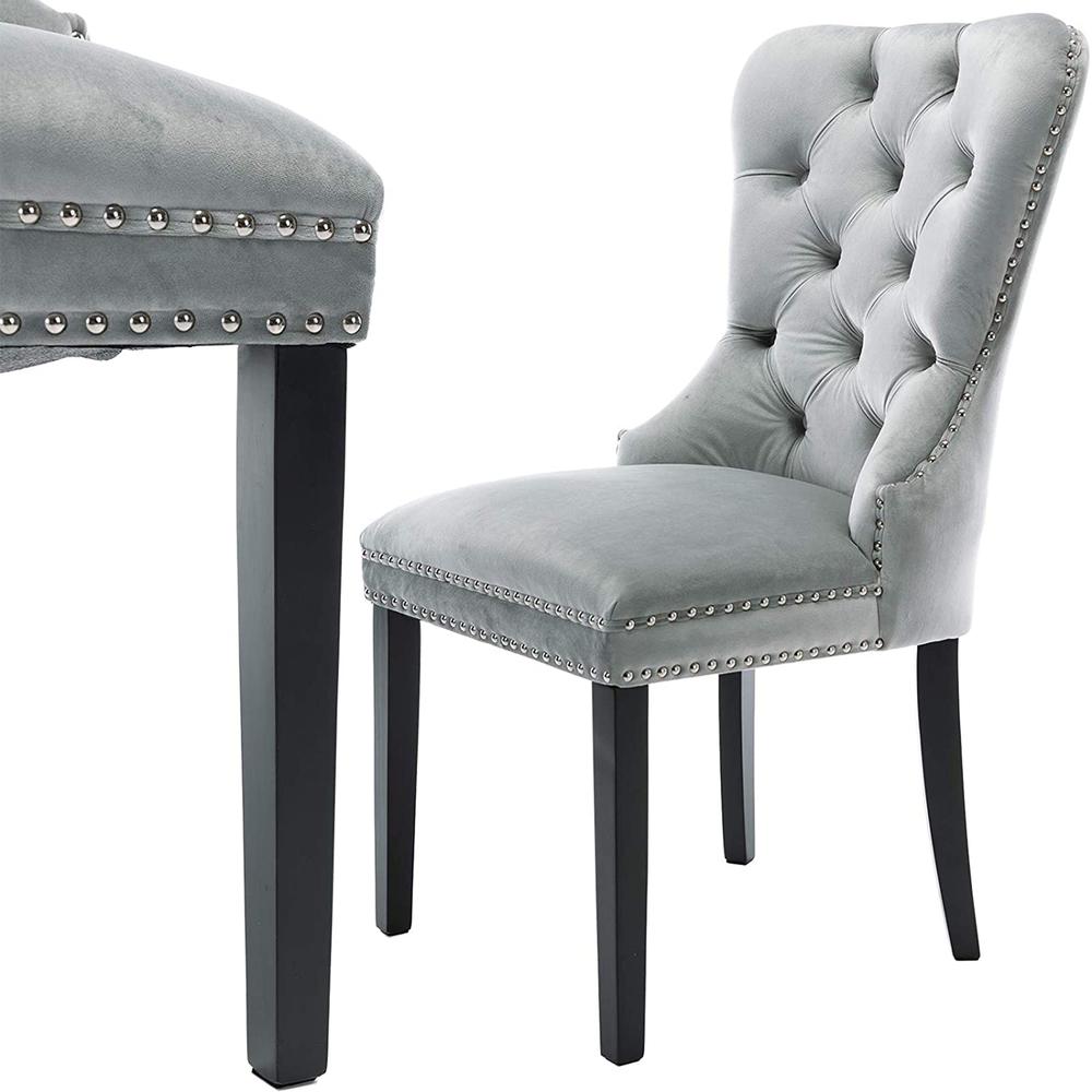 Better Home Products Lisa Velvet Upholstered Tufted Dining Chair Set in Gray. Picture 3