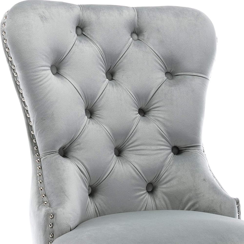 Better Home Products Lisa Velvet Upholstered Tufted Dining Chair Set in Gray. Picture 4