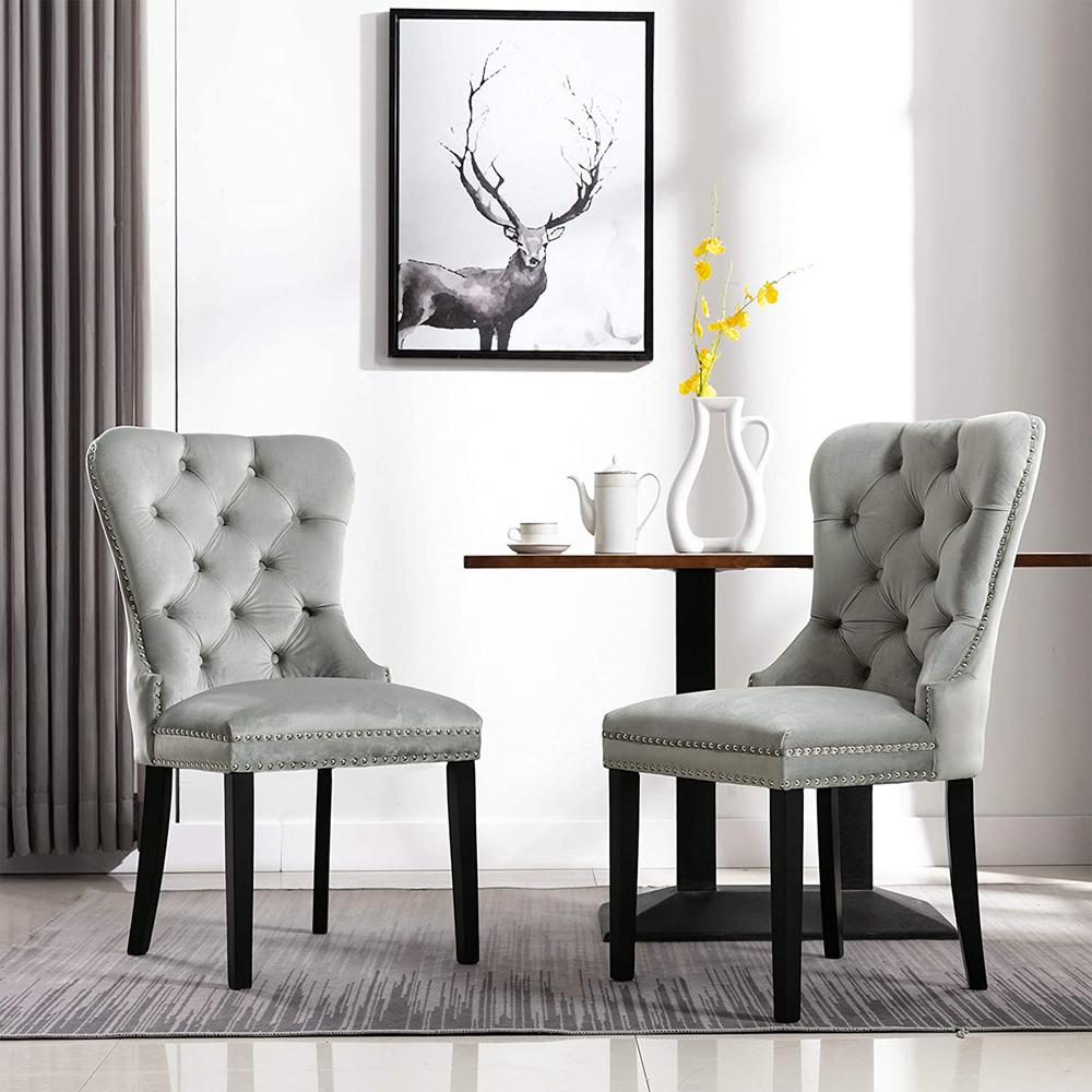 Better Home Products Lisa Velvet Upholstered Tufted Dining Chair Set in Gray. Picture 6