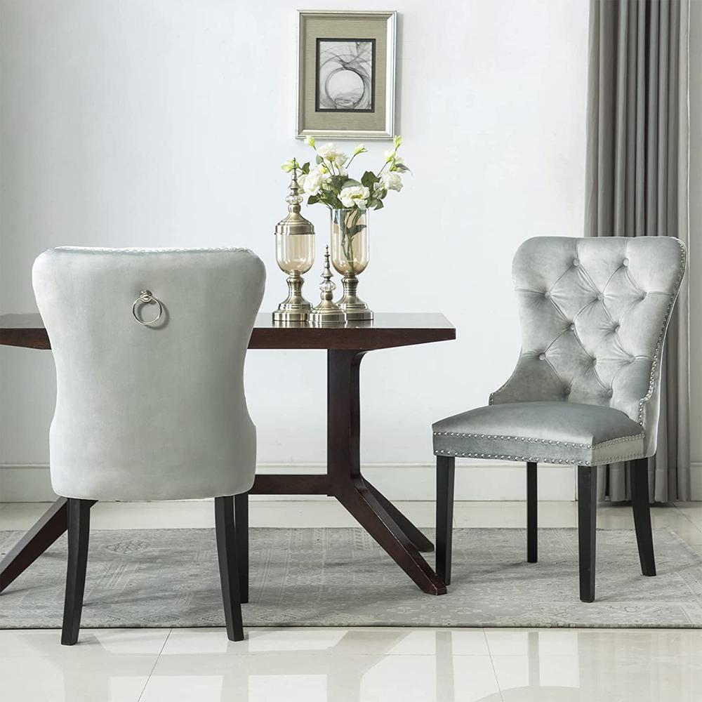 Better Home Products Lisa Velvet Upholstered Tufted Dining Chair Set in Gray. Picture 7