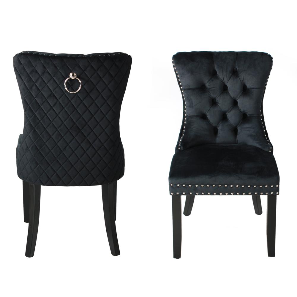 Better Home Products Sofia Velvet Upholstered Tufted Dining Chair Set in Black. Picture 3