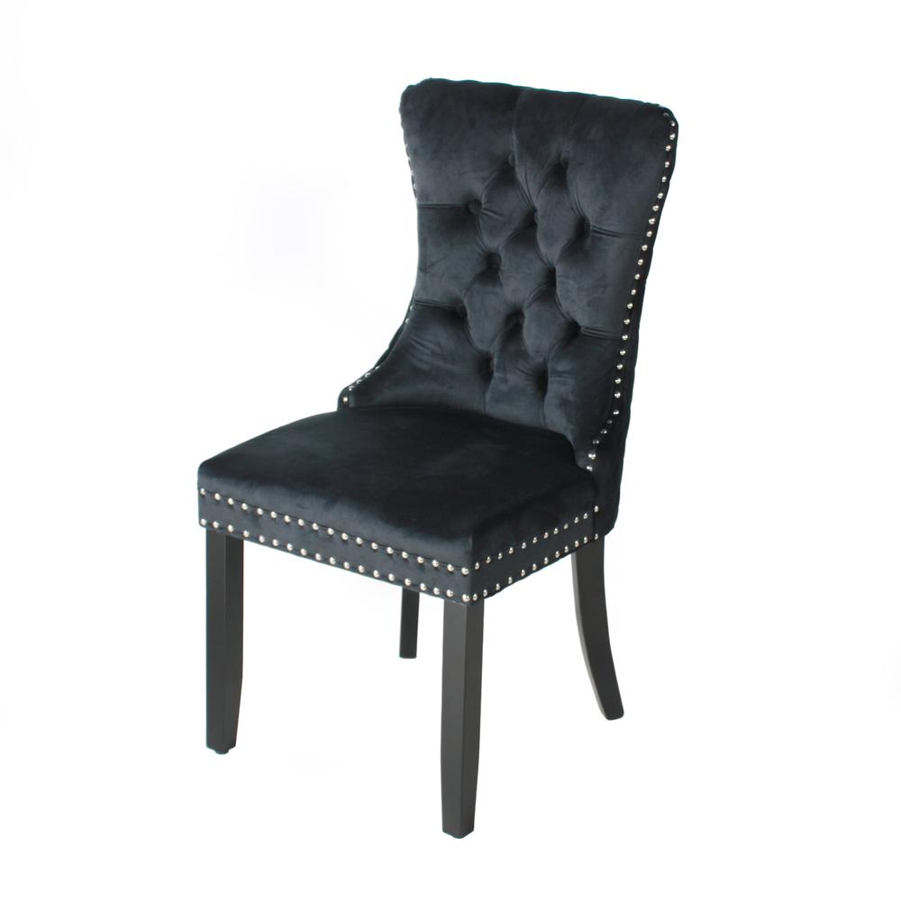 Better Home Products Sofia Velvet Upholstered Tufted Dining Chair Set in Black. Picture 8